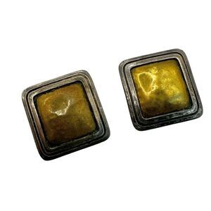Rare-Collectable Retired James Avery Sterling Silver Brass Square Earrings